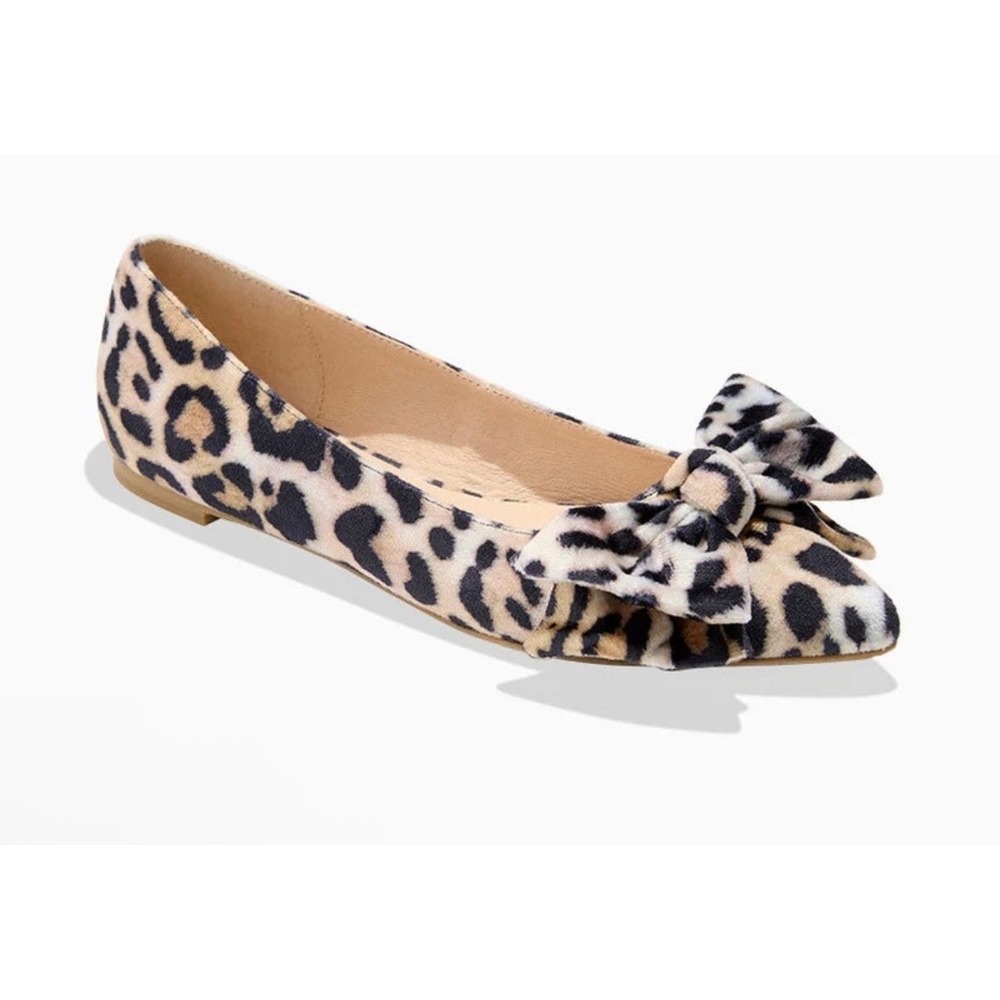 Jack Rogers Debra Bow Ballet Flats Leopard Velvet Pointed Toe Shoes Womens 9 New
